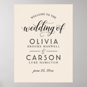 Modern Cream and Black Script Wedding Welcome Poster