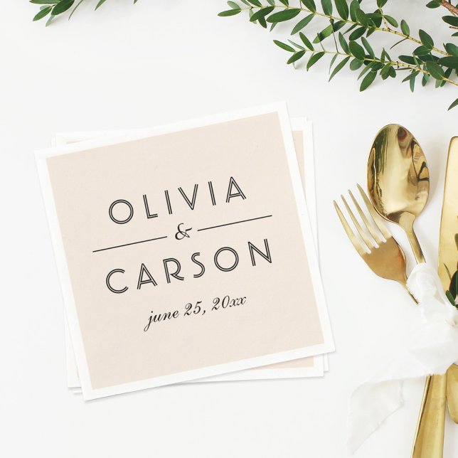 Modern Cream and Black Wedding Monogram Napkin (Creator Uploaded)