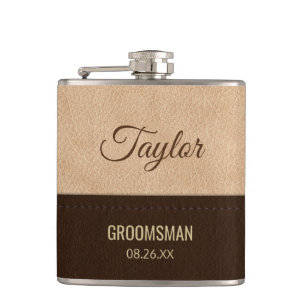 Modern Cream and Brown Leather Hip Flask