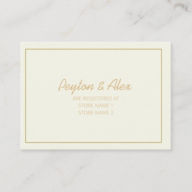 Modern Cream and Gold Script Wedding Registry Enclosure Card (Front)
