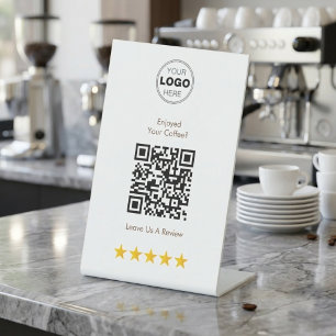 Modern Cream Bakery Review Request QR Code Pedestal Sign