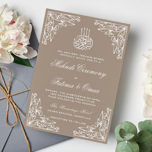 Modern Cream Beige Islamic Henna Mehndi Ceremony Invitation