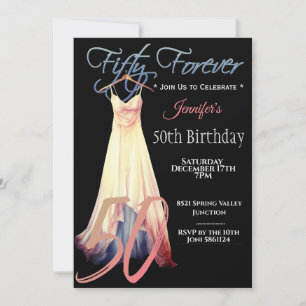 Modern Cream Black Digital Art 50th Invitation
