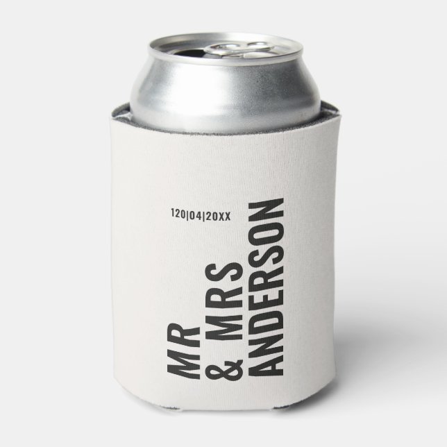Modern cream black minimal bold simple wedding can cooler (Can Front)