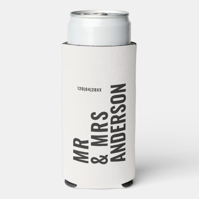 Modern cream black minimal bold simple wedding seltzer can cooler (Seltzer Back)