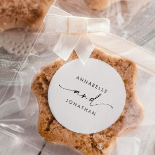 Modern cream black minimal contemporary wedding classic round sticker