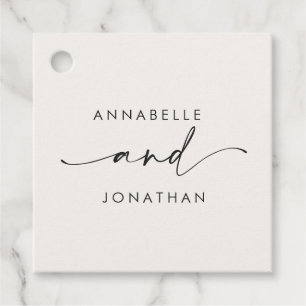 Modern cream black minimal contemporary wedding favour tags