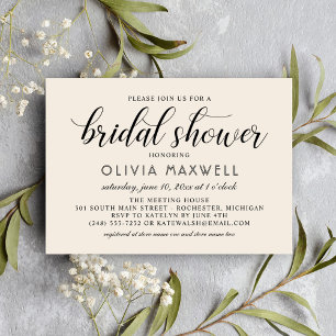 Modern Cream Black Script Wedding Bridal Shower Invitation