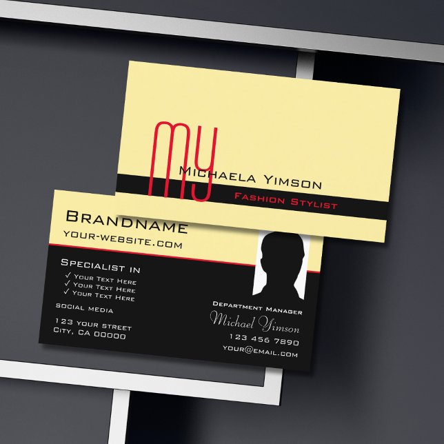 Modern Cream Black with Monogram and Photo Classic Business Card (Creator Uploaded)