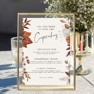Modern Cream Boho Cupcake Menu Wedding Sign