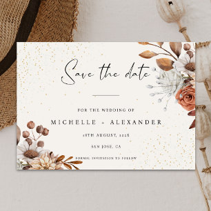 Modern Cream Boho Wedding Save The Date Card