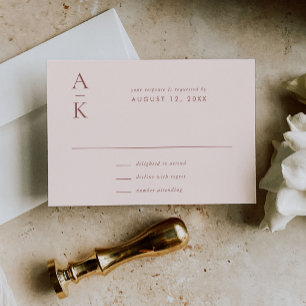 Modern Cream Brown Monogram Earth Tone Wedding RSVP Card