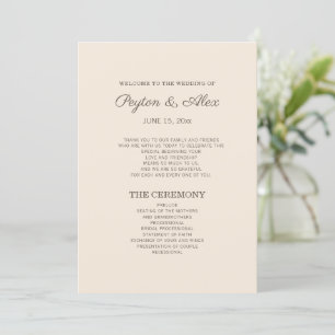 Modern Cream Brown Wedding Program