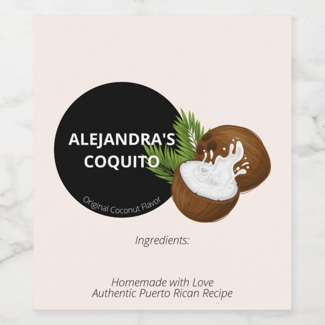Modern Cream Colour Coconut Splash Coquito Bottle Wine Label (Single Label)