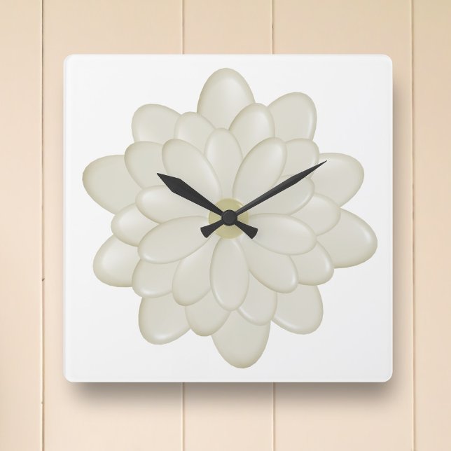 Modern Cream Daisy Flower White Square Wall Clock (A white and cream daisy flower square clock just for you)