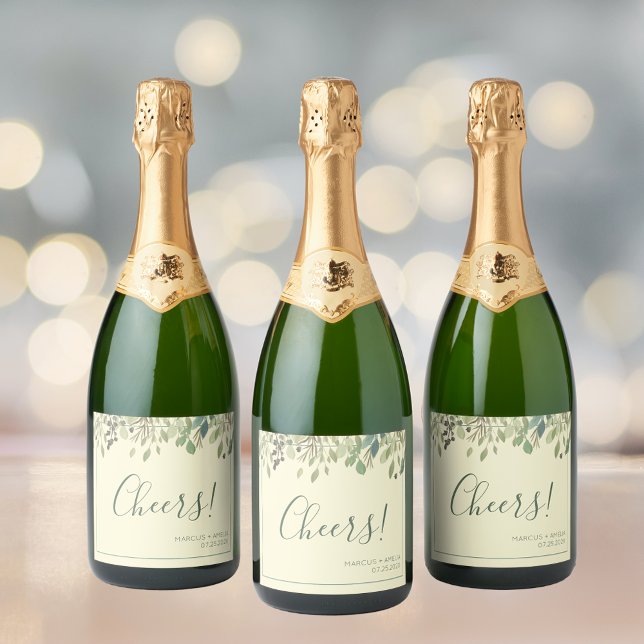 Modern Cream & Eucalyptus Wedding  Champagne Label (Creator Uploaded)