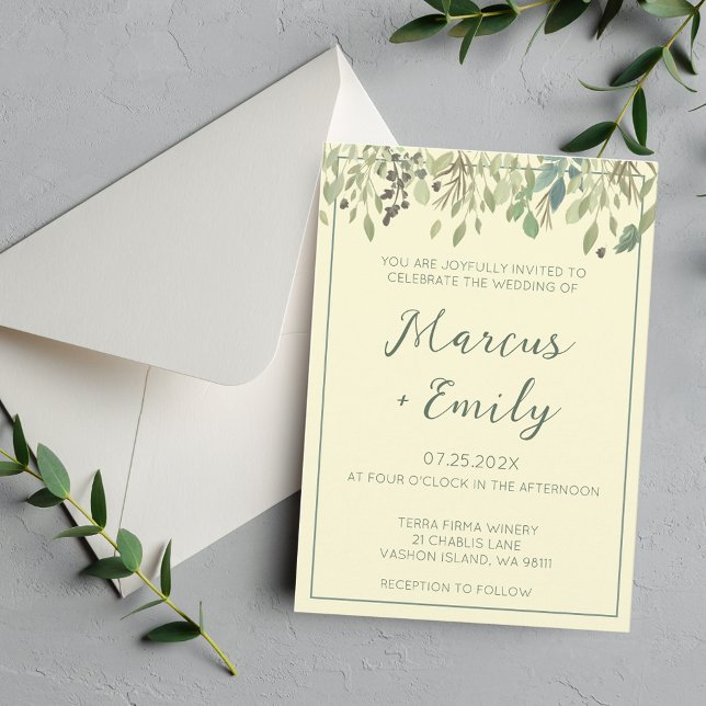 Modern Cream & Eucalyptus Wedding Invitation (Creator Uploaded)