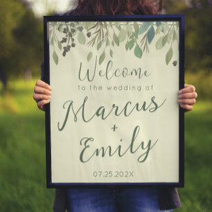 Modern Cream & Eucalyptus Wedding Welcome   Poster