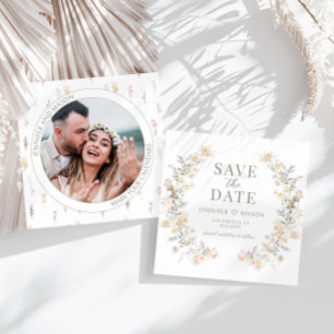 Modern Cream Floral Save The Date Photo Invitation