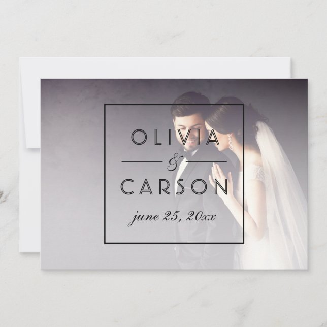 Modern Cream Geometric Monogram Wedding Photo Thank You Card (Front)