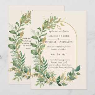 Modern Cream Gold Greenery Botanical Wedding Invitation