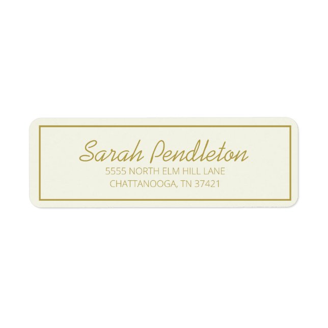 Modern Cream Gold Script Return Address Label (Front)