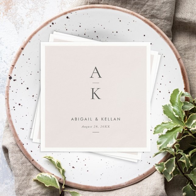 Modern Cream Grey Monogram Earth Tone Wedding Napkin (Creator Uploaded)