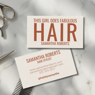 Modern cream hair stylist typography  business card