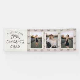 Modern Cream Taupe Bows 3 Photo Graduation Banner