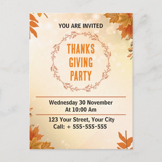 Modern Cream Thanksgiving Party  Postcard (Front)