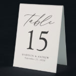 Modern Cream Wedding Table Number<br><div class="desc">Trendy, minimalist wedding table number tent signs featuring black modern lettering with "Table" in modern calligraphy script. The design features a cream background or a colour of your choice. The design repeats on the back. To order the table number tent signs: personalise with your names, wedding date, and table number....</div>