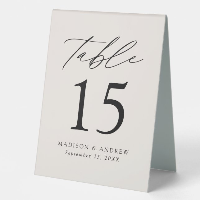 Modern Cream Wedding Table Number (Front)