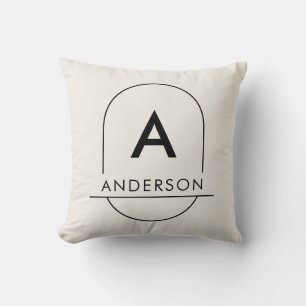 Modern Cream White Minimalist Family Name Monogram Cushion