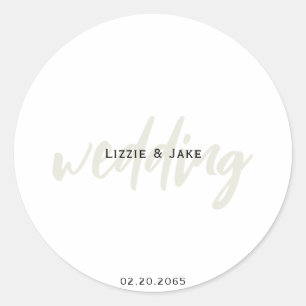 Modern Cream & White Simple Custom Wedding Classic Round Sticker