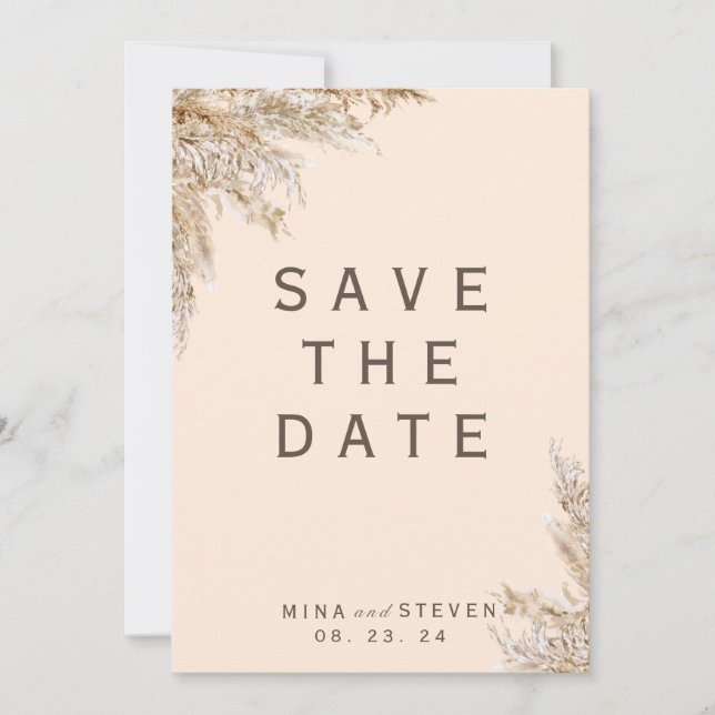 Modern Creamy pampas grass wedding Save The Date (Front)