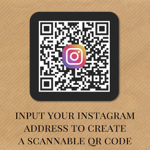 Modern Create Your Instagram QR Code Black Square Sticker