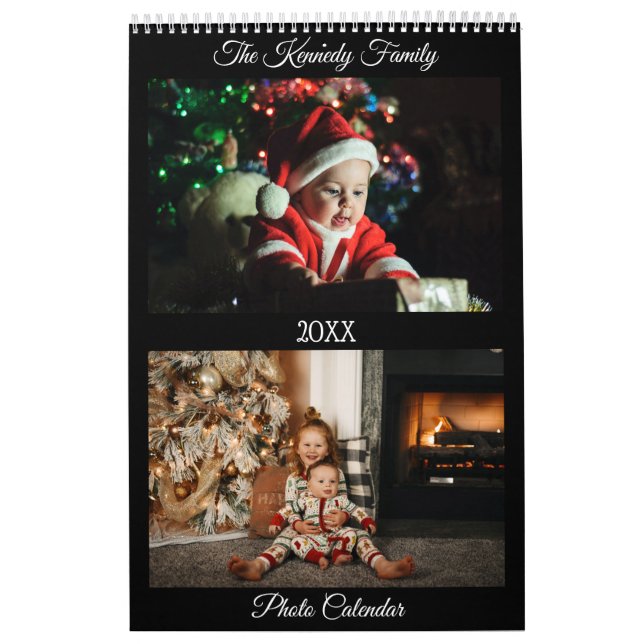 Modern Create your own Custom Family Photos Black Calendar (Cover)