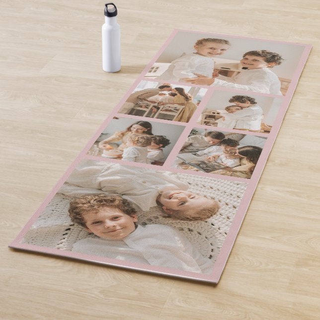 Modern Create Your Own Photo Collage Blush Pink Yoga Mat (In Situ)