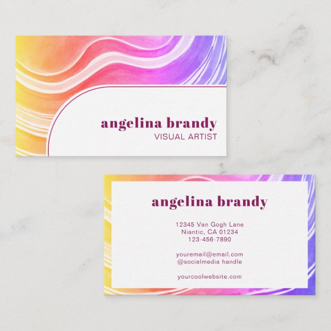 Modern Creative Abstract Rainbow Wavy Stripes Business Card (Front/Back)