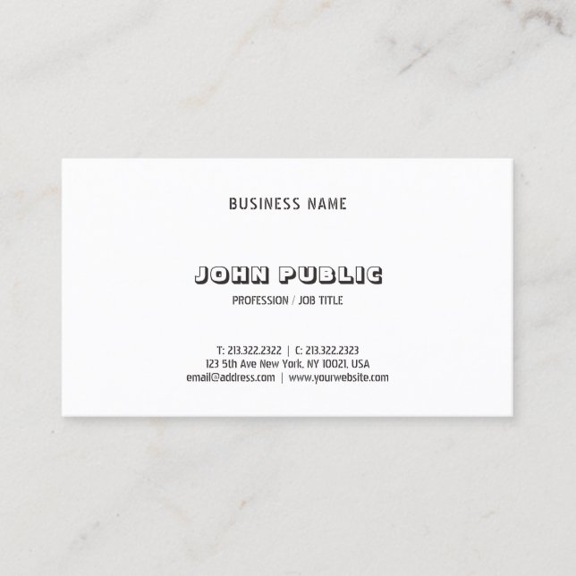 Modern Creative Minimalist Black White Template Business Card (Front)