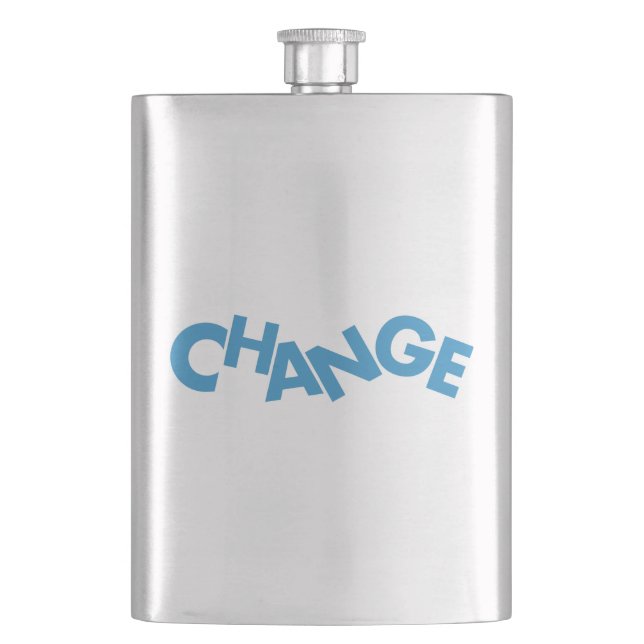 Modern, creative, playful graphic design of Change Hip Flask (Front)