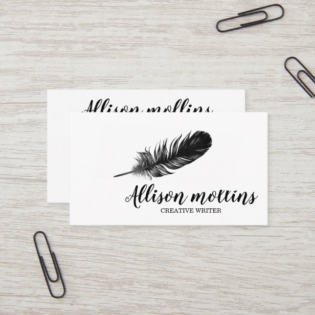 Modern Creative Writer Feather Logo Business Card (Front/Back In Situ)