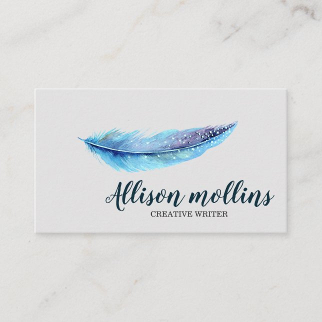 Modern Creative Writer Feather Logo Business Card (Front)
