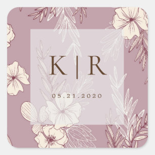 Modern Creme Floral Monogram Wedding Sticker