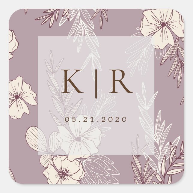 Modern Creme Floral Monogram Wedding Sticker (Front)