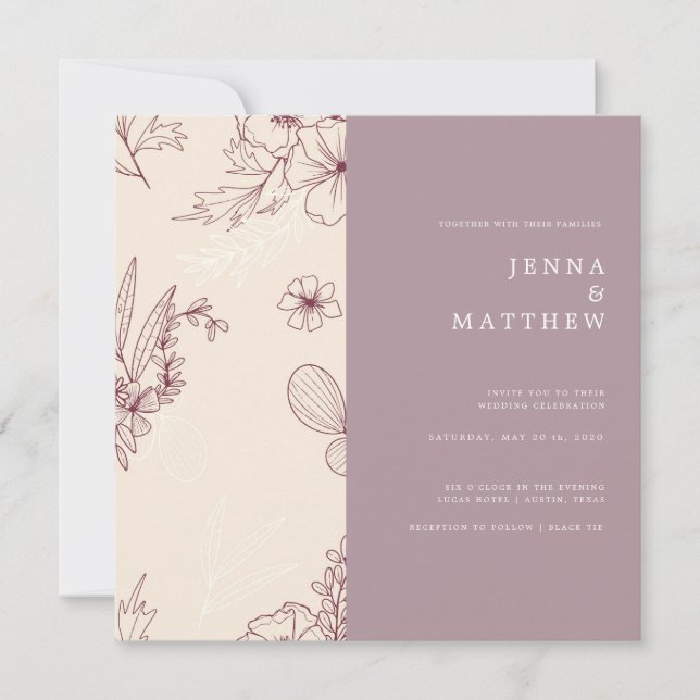Modern creme floral square wedding invitation (Front)