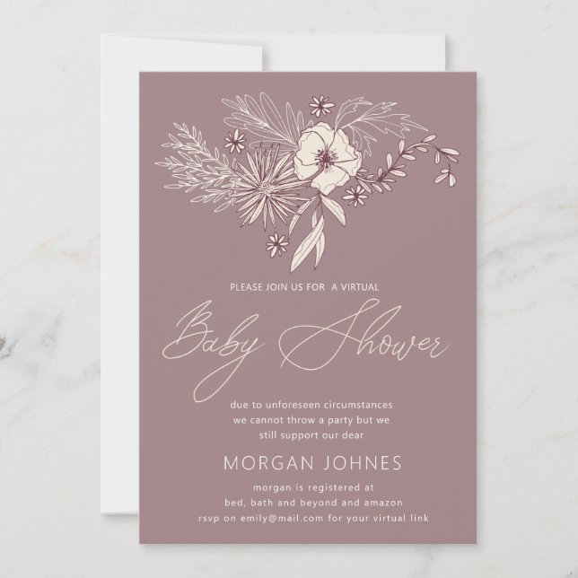 Modern Creme Floral Virtual Baby Shower Invitation (Front)