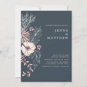 modern creme floral wedding invitation