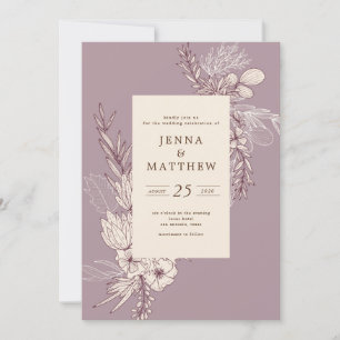 modern creme floral wedding invitation