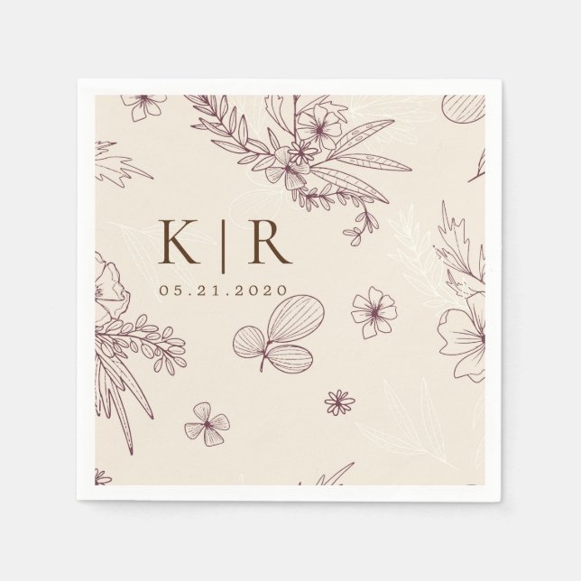 Modern Creme Floral Wedding Napkin (Front)